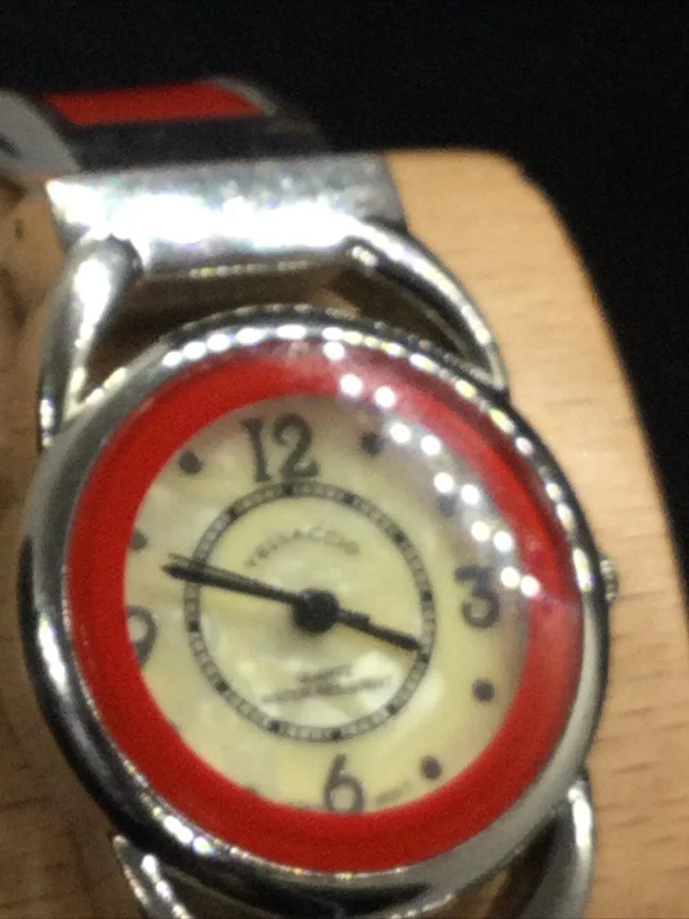Vellaccio Ladies Quartz Watch 6” Open Cuff Metal Band Mop Dial 27mm Case